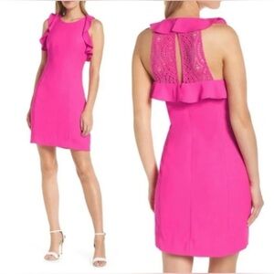 Lilly Pulitzer Britnee Stretch Shift Dress Pink Ruffle Lace Size 2